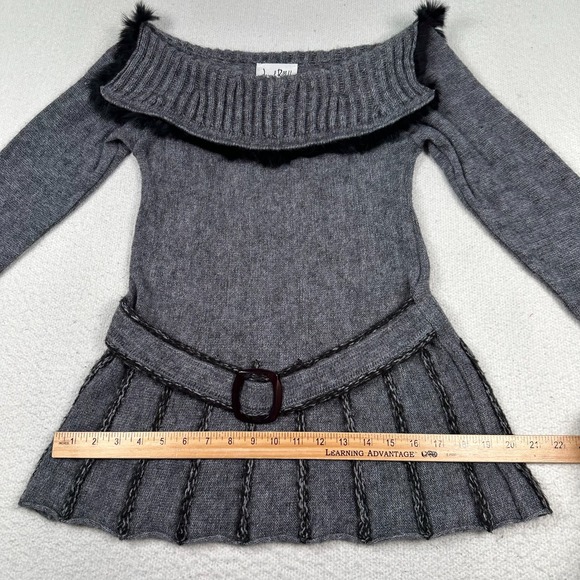 Joseph Ribkoff Alpaca Wool Blend Sweater Sz 10 Off-Shoulder Gray Black Belted - Picture 8 of 12